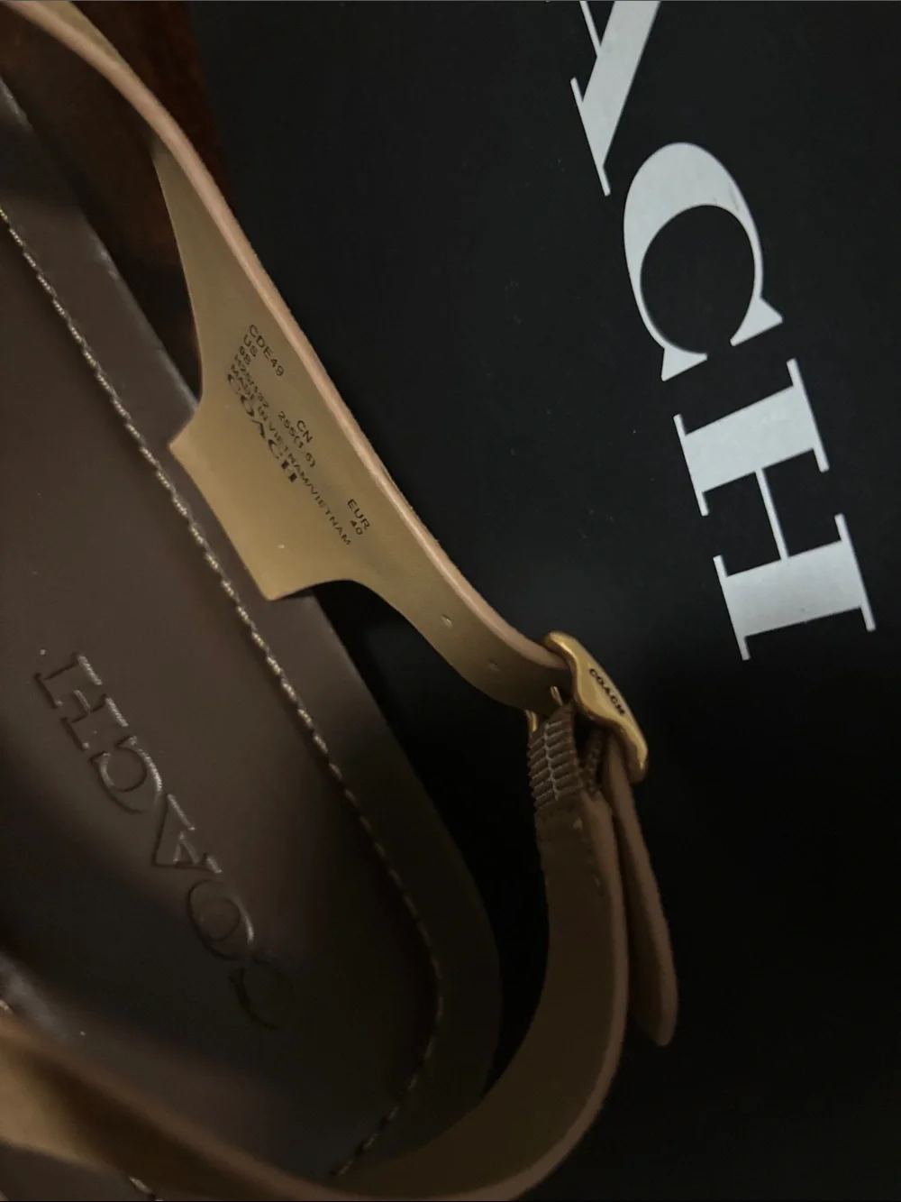 Coach Men's Tan Suede Platform Thong Sandals with Buckle